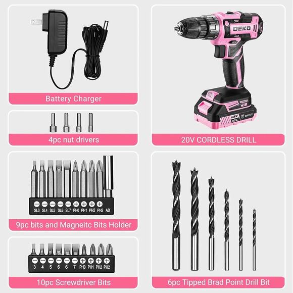 Pink Cordless Power Drill 20V Electric Power Drill Tool Set - Picture 4 of 6